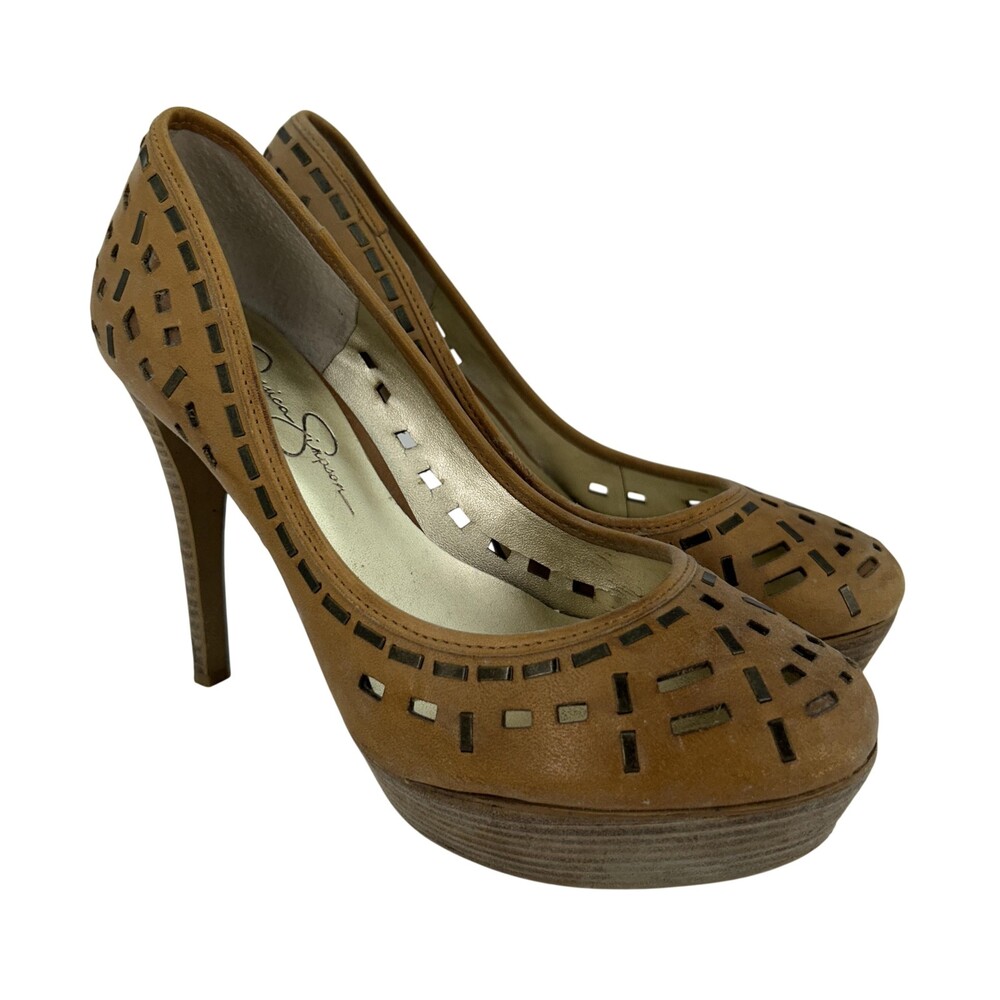 Jessica Simpson Shoes Womens Size 8 Brown Tanealy Leather Cutout Platform Pumps